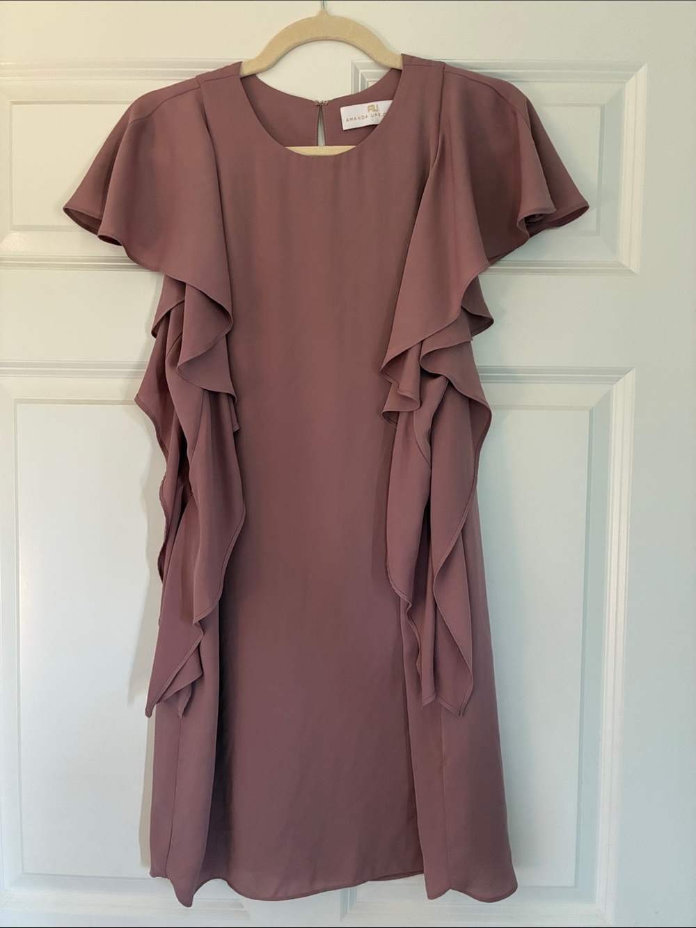Amanda Uprichard Mauve Ruffle-Trim Midi Dress (S)